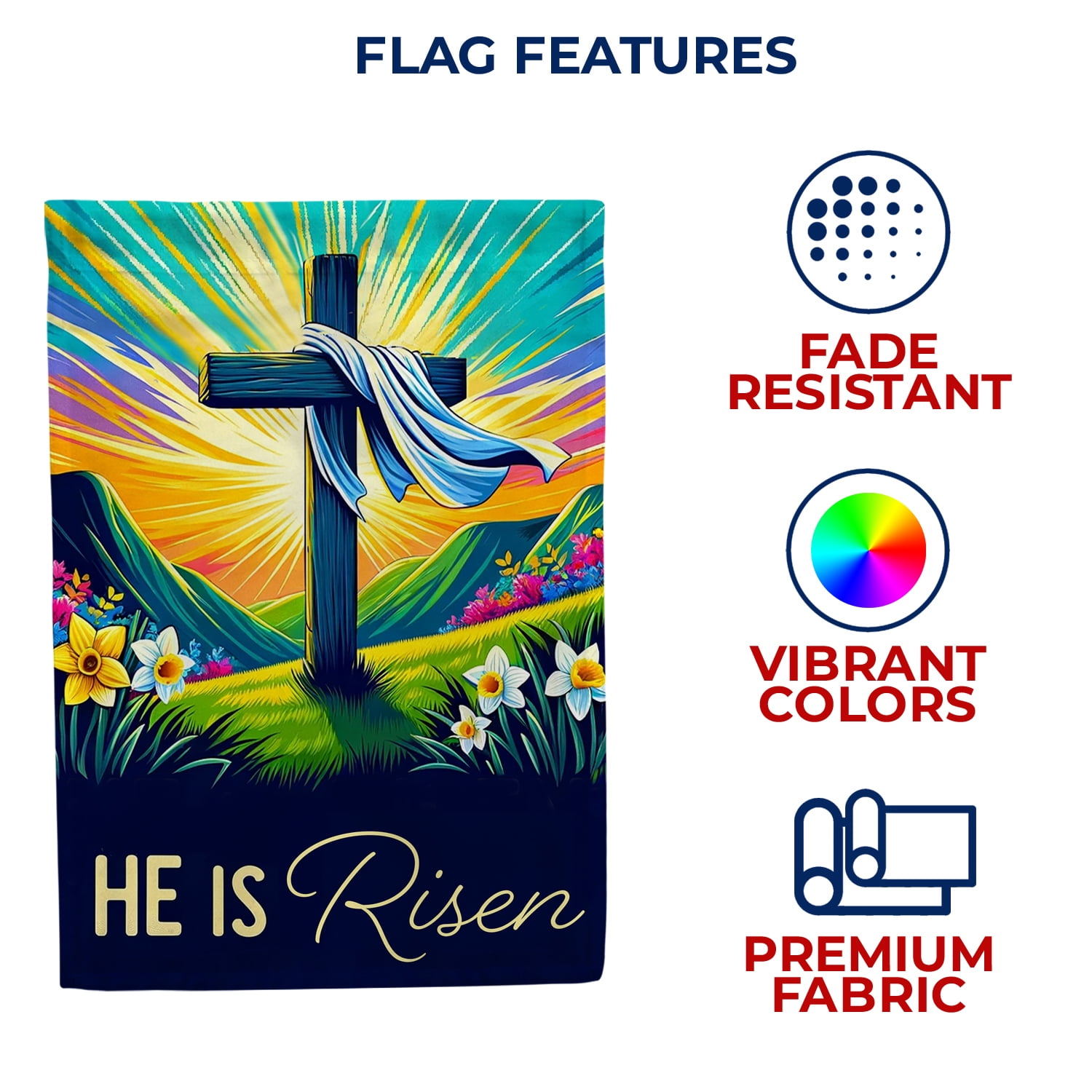 America Forever He is Risen Easter House Flag 28 x 40 inch Double Sided Religious Cross Daffodil Flowers Small Spring Holiday Seasonal Easter Day Flags for Outdoor Yard Lawn Decoration