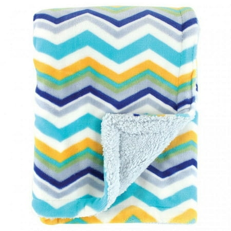 UPC: 0660168504989 | Hudson Baby Infant Boy Plush Blanket with Faux Shearling Back Blue One Size
