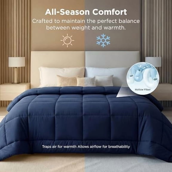 Comforter Duvet Insert - Quilted Comforters Oversize Queen, All Season Duvet, GentleSoft Down Alternative Bedding, with 8 Tabs, Gifts for Women/Men, Navy Blue, Oversize Queen 98 x 98 Inches