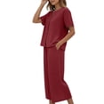 thumbnail image 6 of GZWYHT Women'S Linen 2 Piece Outfits,Capri Sets Women 2 Piece Outfits Summer Trendy Dressy Embroidered Top And Capri Pants Traditional Summer Blouse Embroidered Tops Red M, 6 of 7