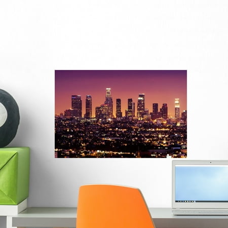 Downtown Los Angeles Skyline Wall Mural by Wallmonkeys Peel and Stick Graphic (18 in W x 12 in H) (Best Murals In Los Angeles)