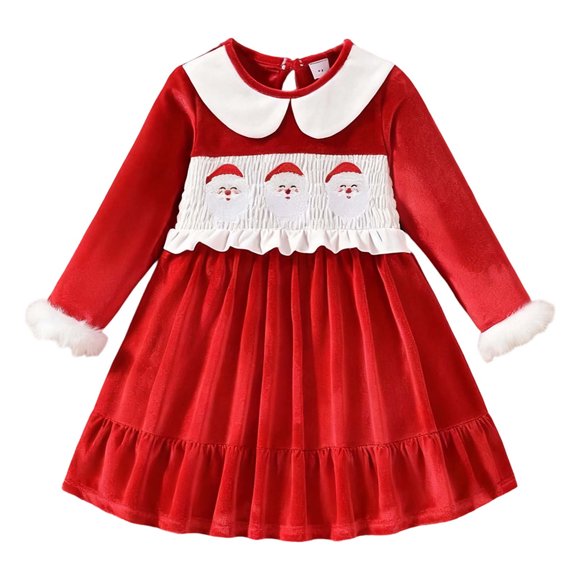Toddler Elegant Girls Party Dress With Embroidery And Velvet Trim For Festive Holiday Celebrations And Casual Dress Little Girls Ruched Lace Stripe Age 6 Dresses for Red 15-18 Months