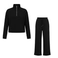 thumbnail image 3 of Mifsaly Womens 2 Piece Lounge Set Half Zip Pullover Top and Wide Leg Pants Casual Matching Outfit Drawstring Waist Relaxed Fit Soft Travel Airport Fall Winter, 3 of 7