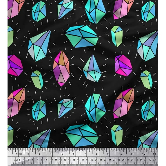Soimoi Black Cotton Duck Fabric Crystal Stone Geometric Print Fabric by Yard 42 Inch Wide