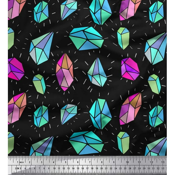 Soimoi Black Cotton Duck Fabric Crystal Stone Geometric Print Fabric by Yard 42 Inch Wide
