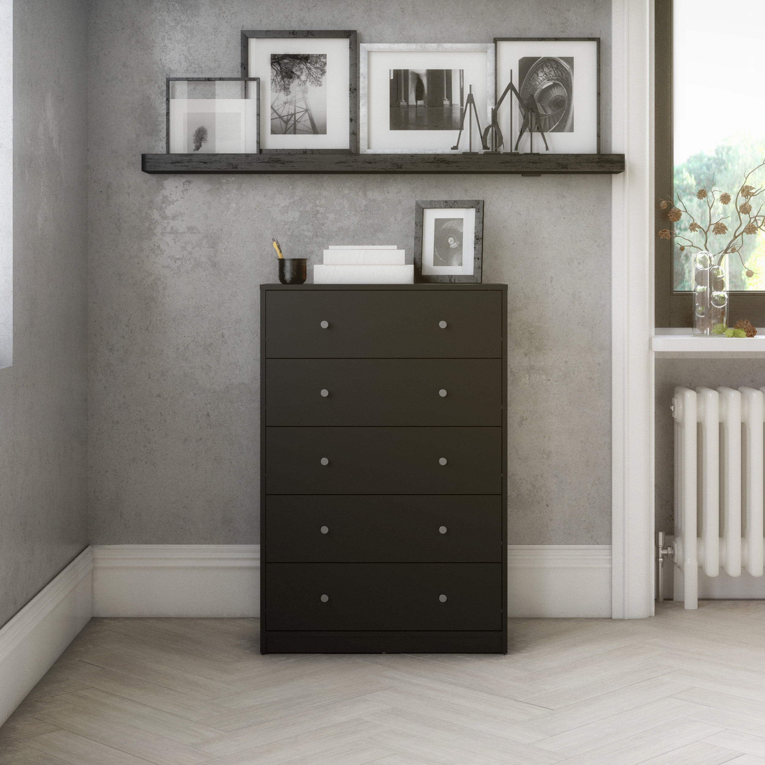 5 Drawer Chest Coffee Color Finish Design Dresser NEW