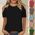 thumbnail image 7 of Lovskoo Cold Shoulder Summer Tops for Women 2024 Round Neck Short Sleeve Trendy Solid Color T Shirt Shirt Casual Top Green, 7 of 7