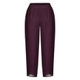 thumbnail image 4 of Diufon Womens Plus Size Pants Solid Color Wide Leg Pants Casual Linen Capris Pants with Pockets, 4 of 5