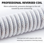 Mamba Snake C03 Coiled USB C Cable for Gaming Keyboard, Starlight Braided Mechanical Keyboard Cable with Gold Detachable Metal Aviator, Double-Sleeved, Pro Custom Type C Charging Keyboard Cable-White