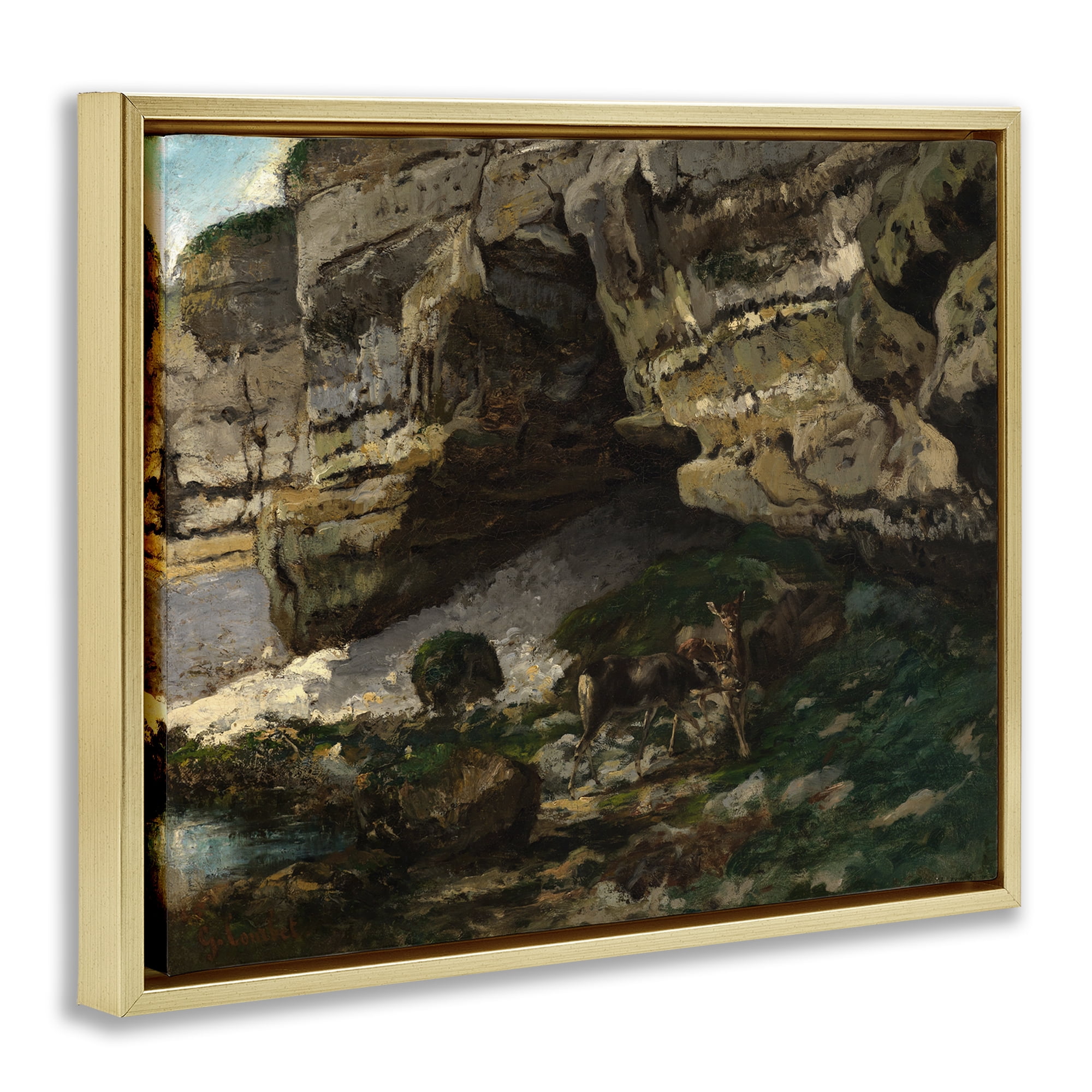 Stupell Industries Classic Courbet Cliff Landscape Landscape & Nature Painting Gold Floater Framed Canvas Art Print Wall Art, 31 x 25