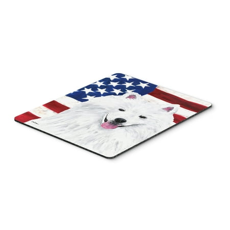 USA American Flag with American Eskimo Mouse Pad, Hot Pad or Trivet