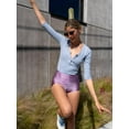 thumbnail image 5 of Shiny Shorts High Waist Hotpants Stretch Lightweight Comfy Short Length Neon Dance Shorts Wet Look Disco Party Rave Lavender X-Small, 5 of 5