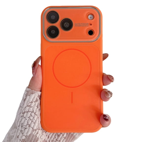 Allytechgroup Magnetic Back Cover for Apple iPhone 15 Pro Max, with Camera Lens Protector Compatible with Magsafe Anti-Scratch Shock-Resistant Wireless Charging Support Case for Women Men, Orange