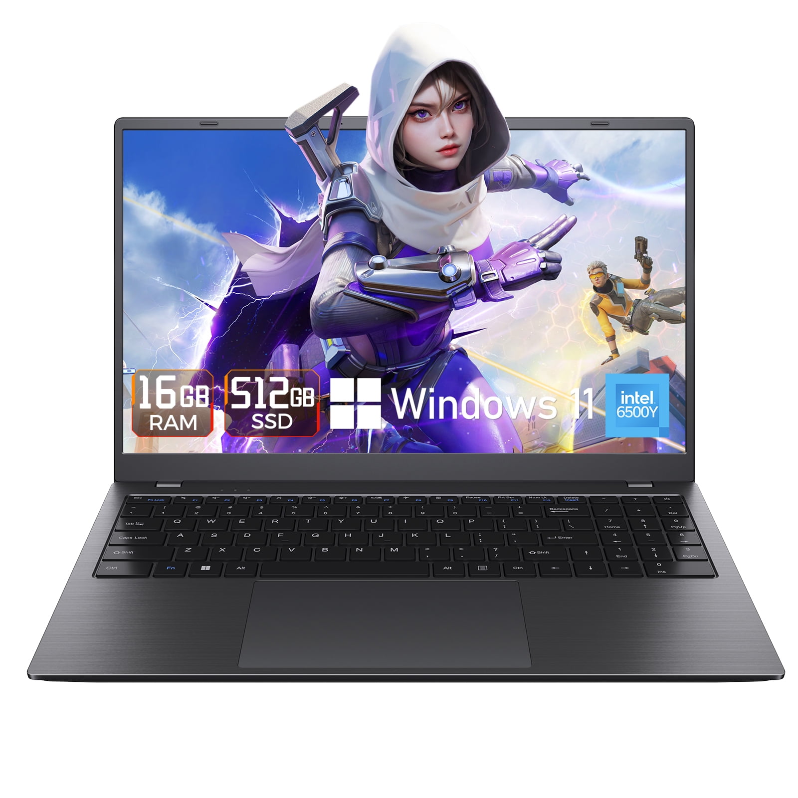 HYYUO Laptop Computer, 15.6inch FHD Display 16GB RAM 512GB SSD, Intel 6500Y 2 Cores, Office 2024 Windows 11, Type-C PD Dual 4K Output for Work Study