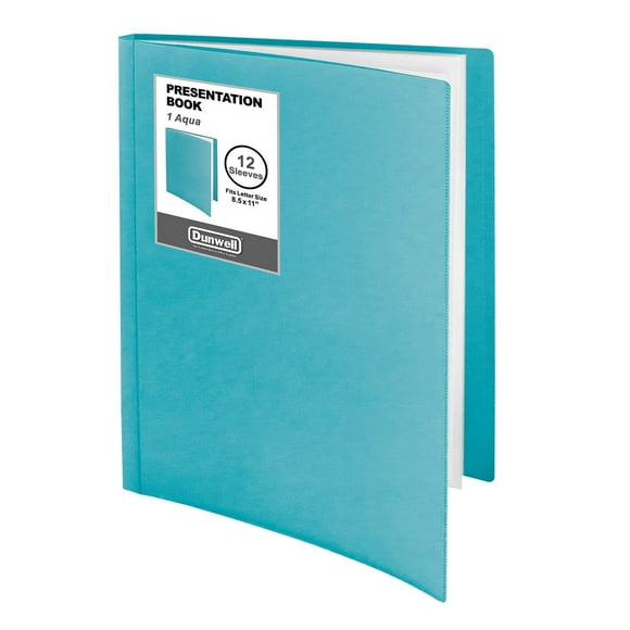 Dunwell Binder with Plastic Sleeves 12-Pocket (Aqua) - Presentation Book, 8.5 x 11 Portfolio Folder with Clear Sheet Protectors, Displays 24-Page Documents, Certificates, Important Papers