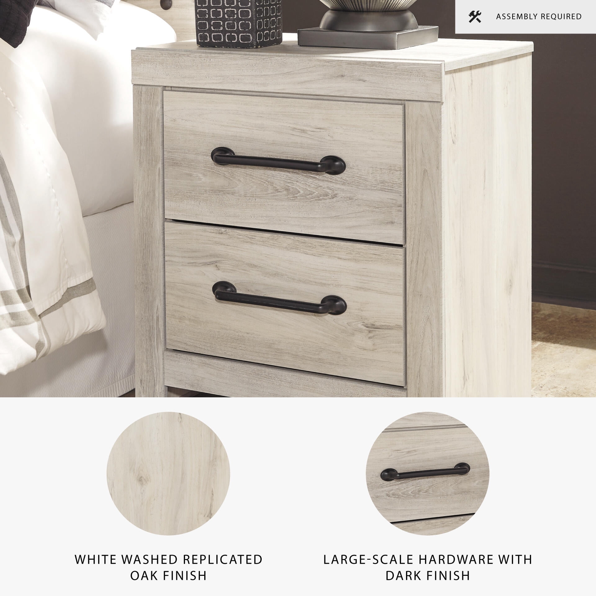 Signature Design by Ashley Casual Cambeck 2 Drawer Nightstand, Whitewash