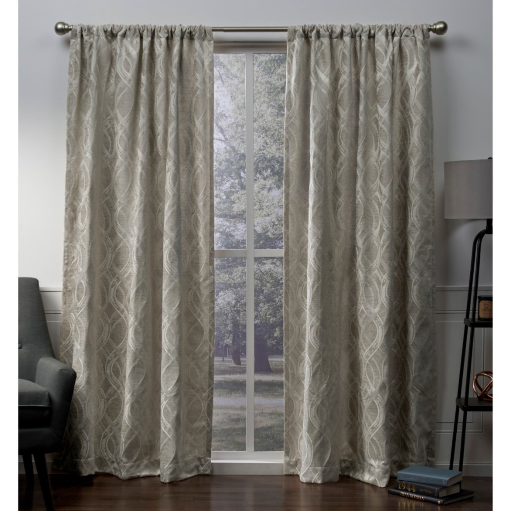 52x96 Exclusive Home Curtains EH8141-04 2-96R Indigo Exclusive Home Elena Wave Chenille Rod Pocket Curtain Panel Pair