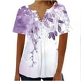 thumbnail image 5 of YOTAMI Plus Size Tops for Women Dressy Casual Loose Fit Blouses Summer Ruffled Floral Print Short Sleeve Button V-Neck T-Shirts Multicolor, 5 of 5