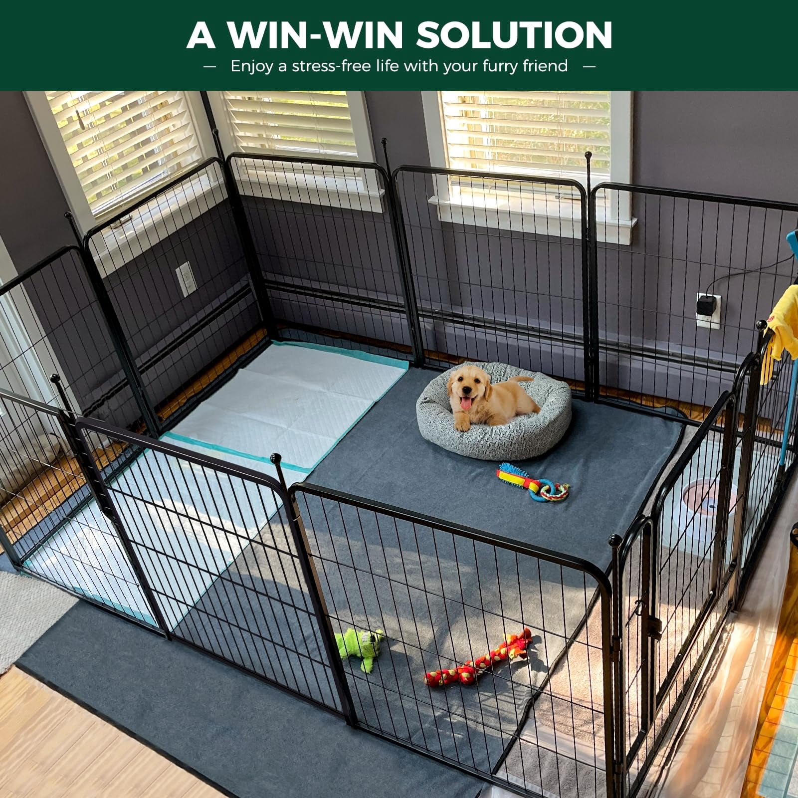 Dog Playpen Indoor/Outdoor,Pet Play Pen, Stress-Free and Safe Play,Portable Metal Pet Exercise Pen for Rv Camping Garden Yard, Wide Door Low Threshold, Quick Install