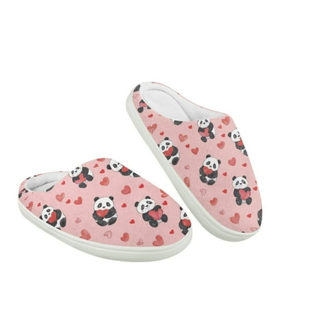 

Wismoutput Winter Fluffy Slippers for Children Indoor and Outdoor Cozy House Slippers Pandas Printed Slippers Anti-Slip Durable Slippers