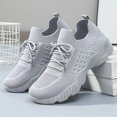 thumbnail image 2 of Platform Sneakers for Women Solid Color Knit Mesh Breathable Slip on Walking Shoes Comfy Stretch Lace up Athletic Shoes Gray Size 7.5, 2 of 6