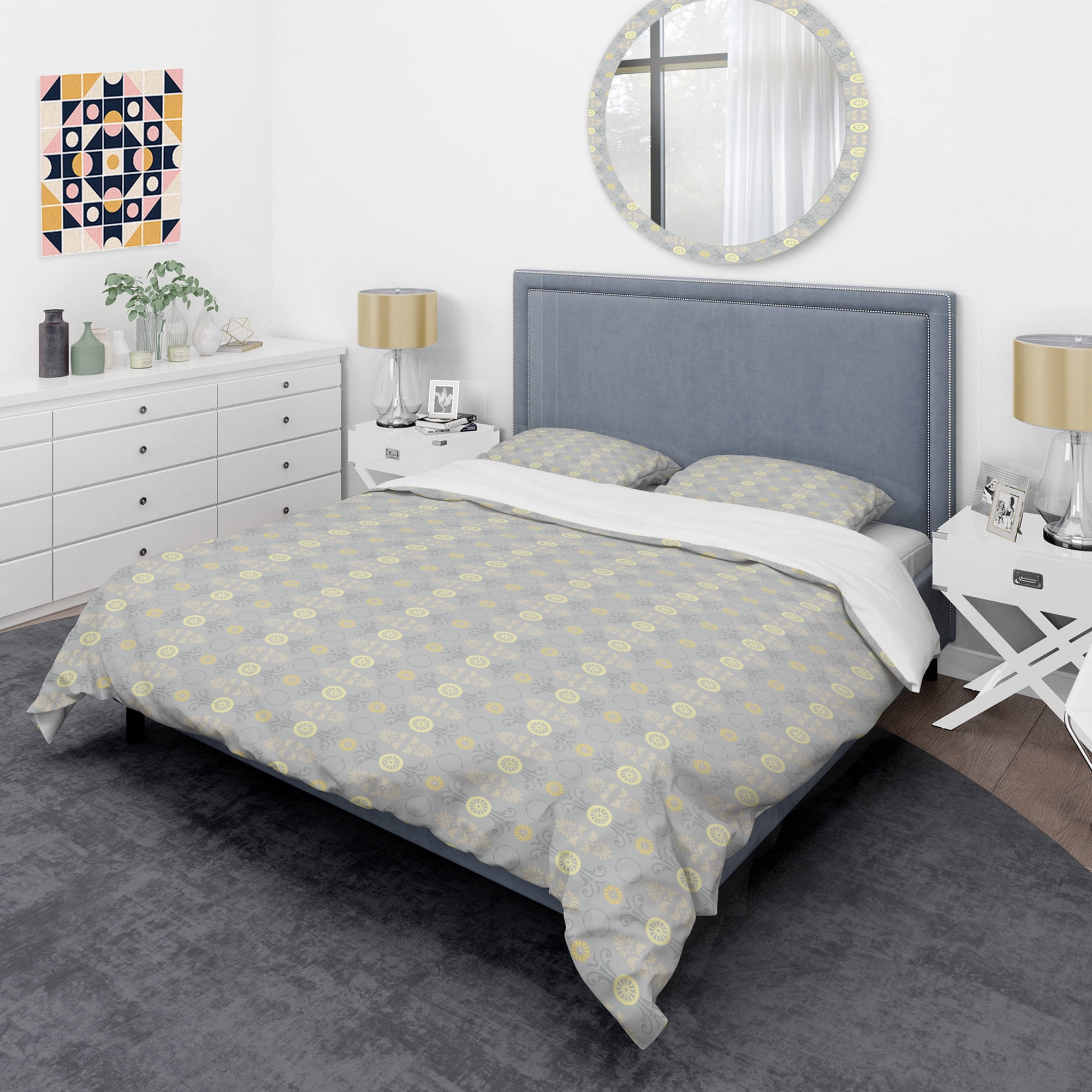 Designart 'Golden Cornflower Pattern' Mid-Century Modern Duvet Cover Set