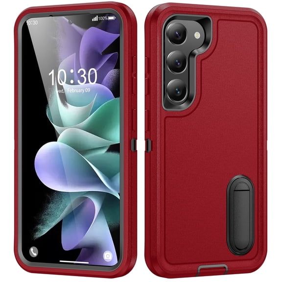 For Samsung Galaxy S23 Military Grade Dual Layer Shockproof Phone Case Build With Kickstand Dustproof Drop Proof Protective Cover for Galaxy S23 5G(Red/Black)
