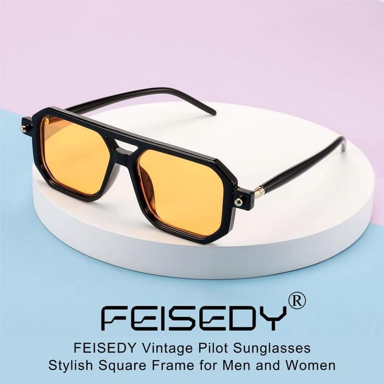 FEISEDY Vintage Square 70s Flat Aviator Sunglasses Women Men Classic Retro Stylish Frame UV400 Sunglasses B2622