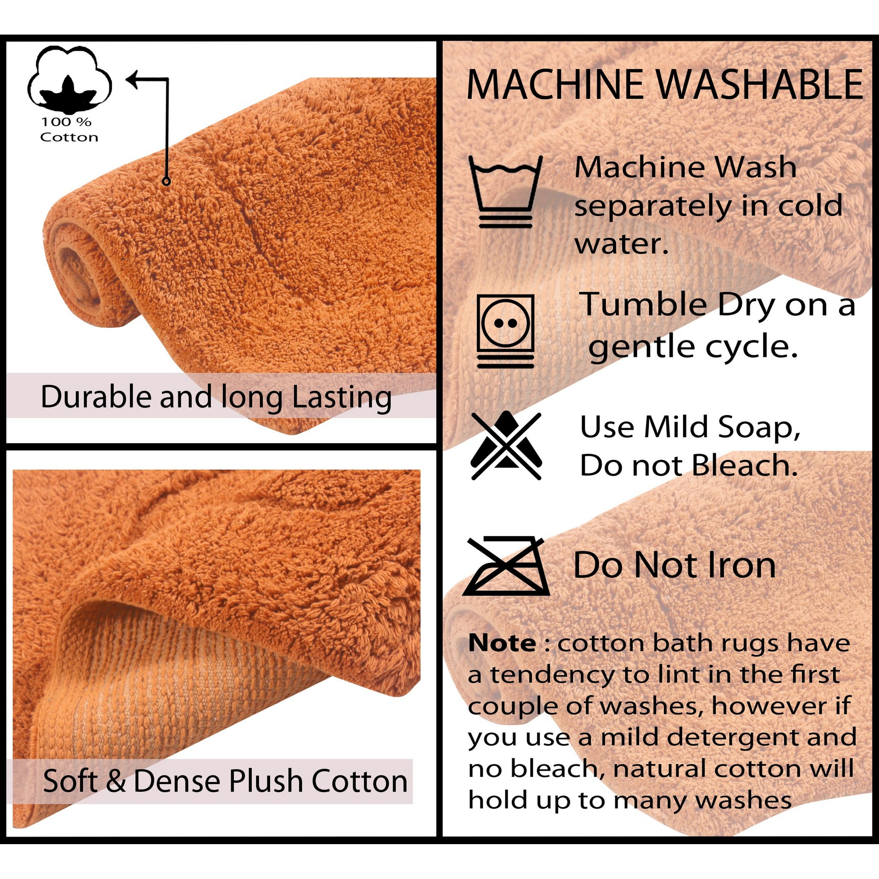 Home Weavers Waterford Collection 100% Cotton Non-Slip Bathroom Rug Set Machine Washable Bathroom Rug-17"x24", Bath Rug- 21"x34", Terracotta Color 2 Piece Bath Rug set