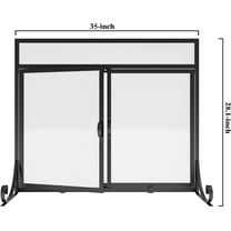 Flat Fireplace Screen with Doors,Solid Wrought Iron Frame with Metal Mesh, Flat Panel Decorative Fireplace Screen with Modern Design, Free Standing Spark Guard