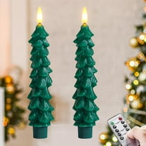 Guvpev 2Pcs Christmas Tree Candles with Remote, 7.3 Inch Real Waxy Flameless Taper Candles with 3D Flickering Flame, Green LED Candlesticks Battery Operated for Holiday, Party, Christmas Decorations