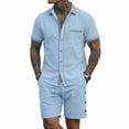 thumbnail image 2 of Men's Linen Shirts and Shorts Set Short Sleeve 2 Piece Beach Vacation Outfits Summer Yoga Suits with Pockets Sky Blue, 2 of 6