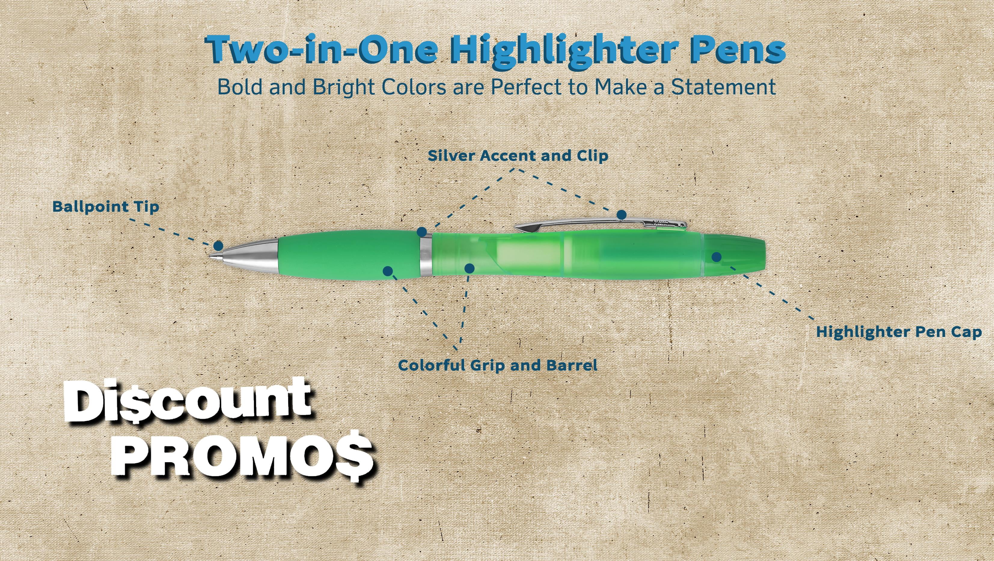 10 Two in one Highlighter Pens Pack - Ballpoint, Silver Accents - Green