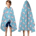 thumbnail image 3 of Blue Cartoon Unicorn Heart Pattern Hooded Bath Towel，50"x30" for Ages 3 To 12 Kids, Quick Dry Lightweight Soft Microfiber Hood Beach Towel Cover Up for Kids, 3 of 7