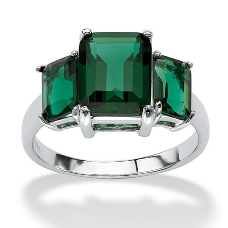 Swarovski Emerald Green Cufflinks - Emerald-Cut Simulated Green Emerald 3-Stone Ring in Sterling Silver