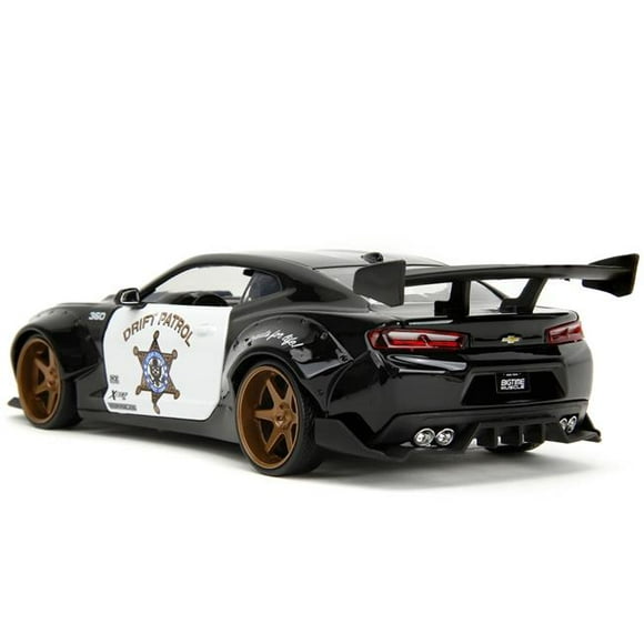 Jada 35028 2016 Chevrolet Camaro Widebody Drift Patrol Wide Body Series 1-24 Scale Diecast Model Car, Black & White