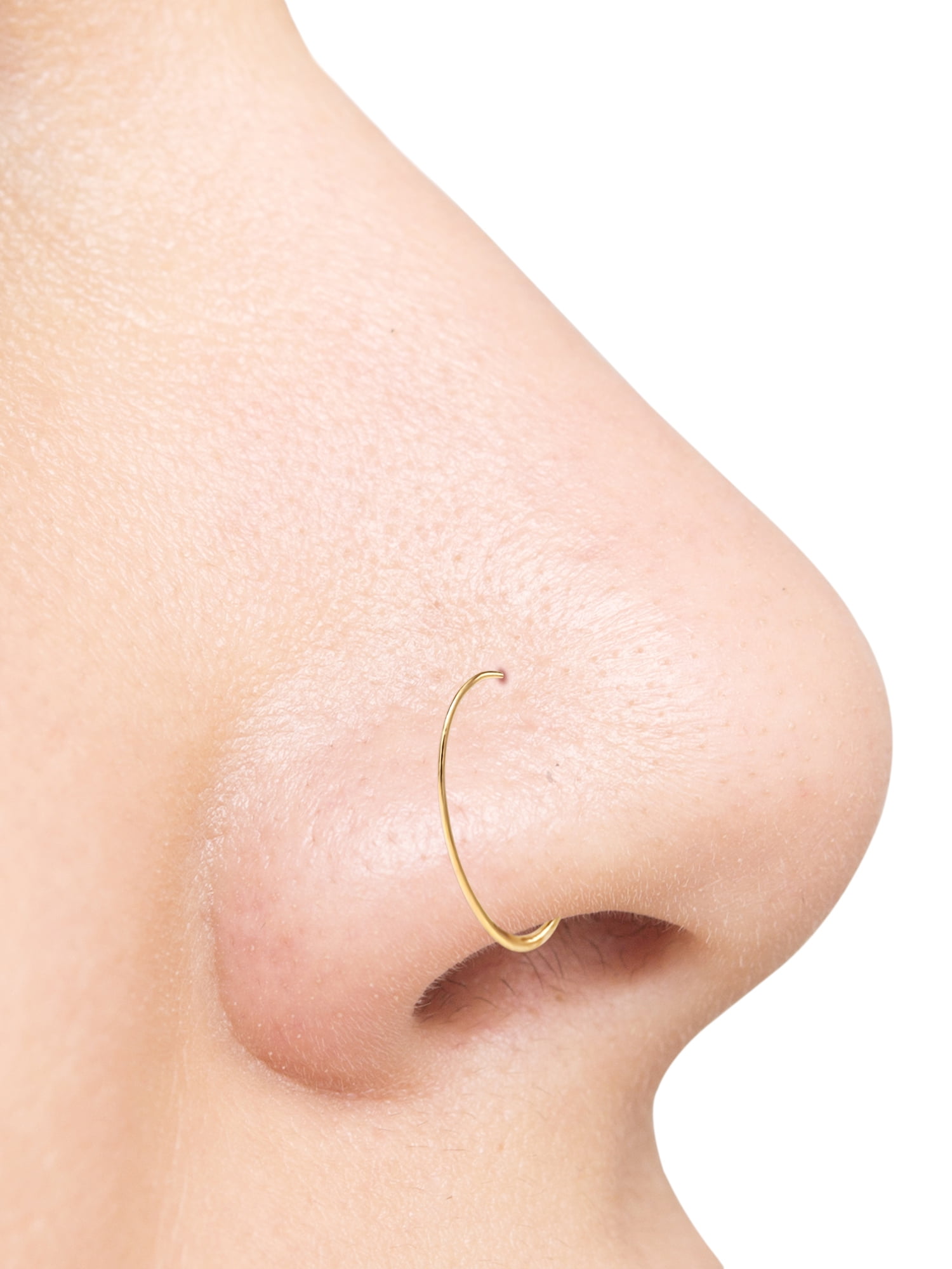 14k Solid Gold Nose Ring Small Embellished Hoop - Etsy