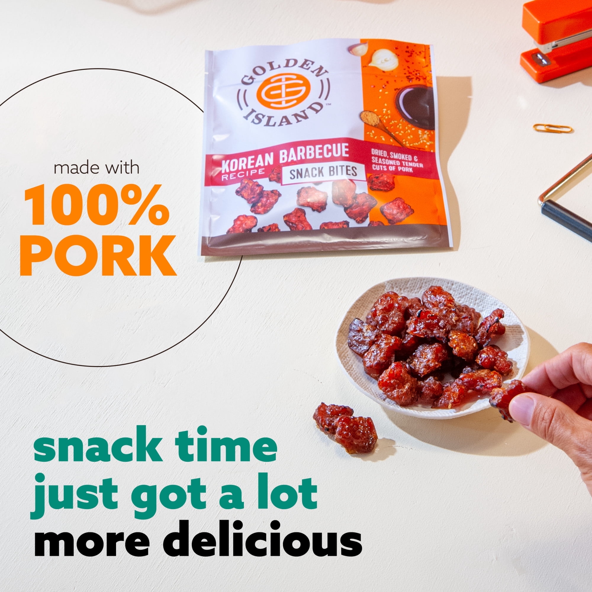 (3 pack) Golden Island, Korean BBQ, Pork Snack Bites, 100% Pork, 2.85oz bag