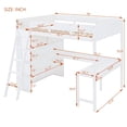thumbnail image 3 of Full Size Loft Bed with Desk and Shelf, Solid Wood Loft Bed Frame with Ladder and Full-Length Guardrail for Boys Girls Teen Adults Bedroom, No Box Spring Needed, White, 3 of 7