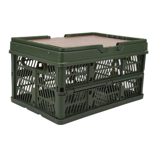 Folding Storage Camping Box With Wood Lid, Multifunctional Stackable Folding Organizer , Outdoor Camping Storage Case With Handles For Toys Snacks Storage Box Container