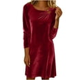 thumbnail image 2 of Roncen Velvet Cowl Neck Dress for Women, Long Sleeve Draped V-Neck Dress, Relaxed Fit Soft Velour Midi Dress, 2 of 8