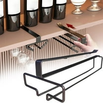 Under Cabinet Glass Holder Rack - Stemware Storage Hanger System for Bar Use with No-Drill Shelf Installation - Black