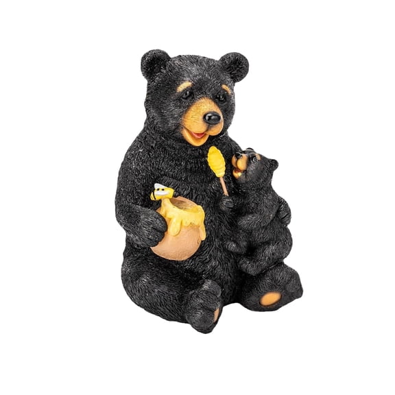 Bear Garden Statue With Led Lights - Mother Bear & Cub Figurine Holding Honey Pot, Decorative Outdoor Sculpture - For Patio, Yard, Lawn, Garden Decor, Porch, Balcony,