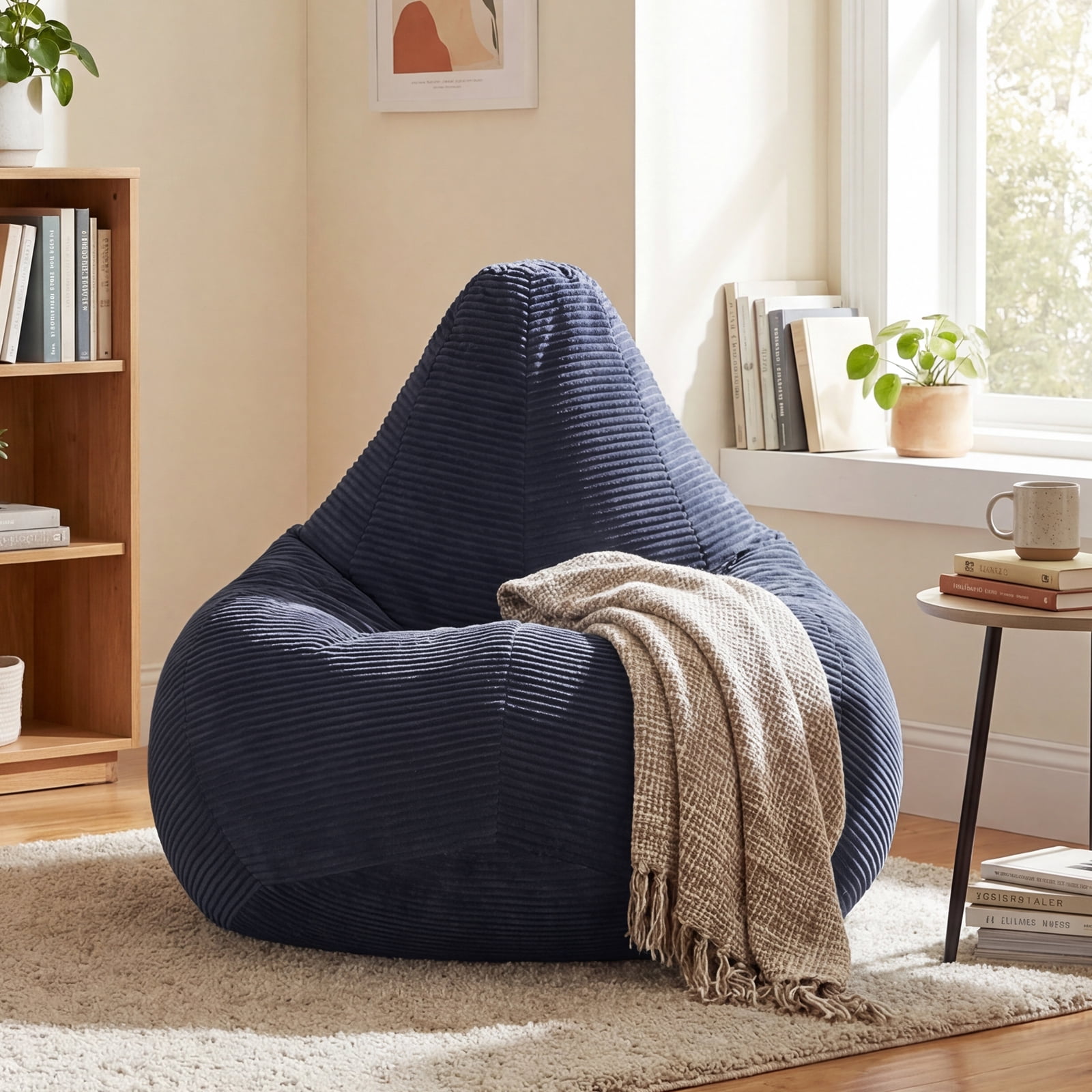 Costway Bean Bag Chair for Adults with Skin-friendly Corduroy Cover & Soft Sponge Filling Blue