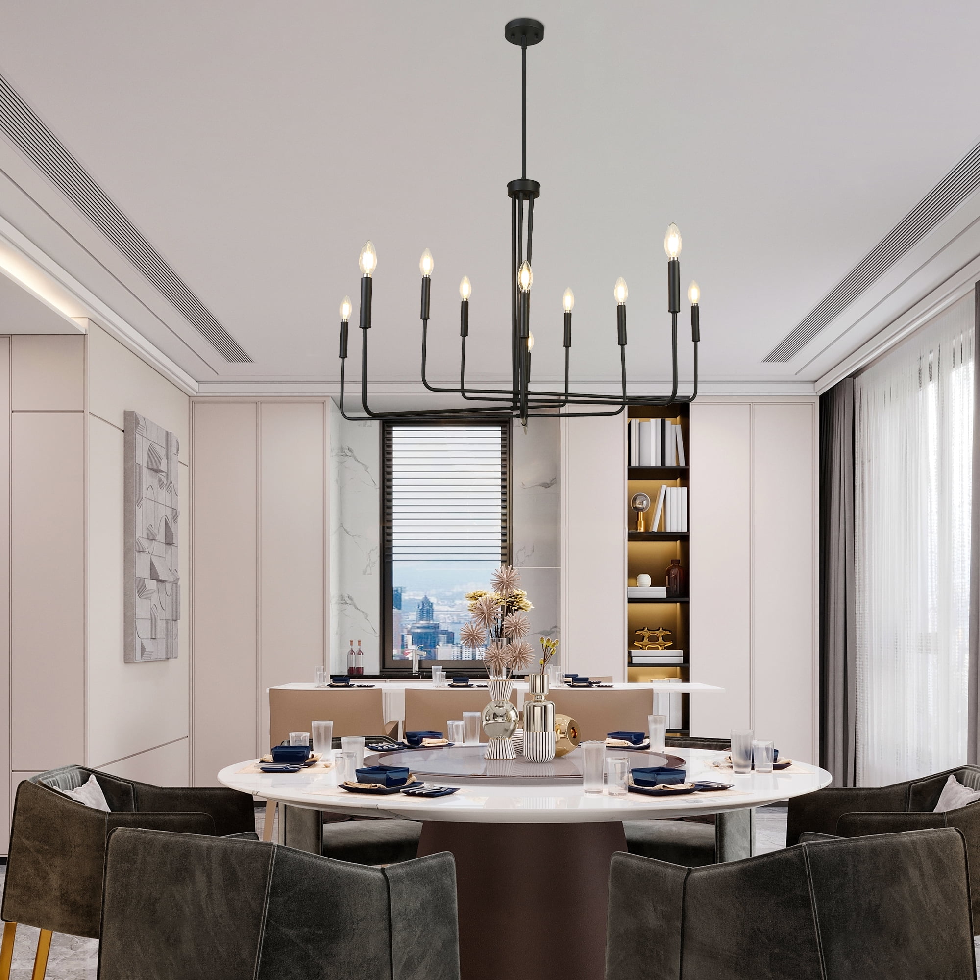 LNC Donnish 10 -Light Matte Black Metal Metal Chandelier