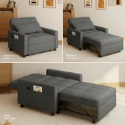 3-in-1 Convertible Chair Bed Sleeper - Plush Accent Chair to Lounger to Single Bed, Space-Saving Folding Chair with Breathable Linen Fabric & Metal Frame for Apartment, Dorm, RV, Dark Gray