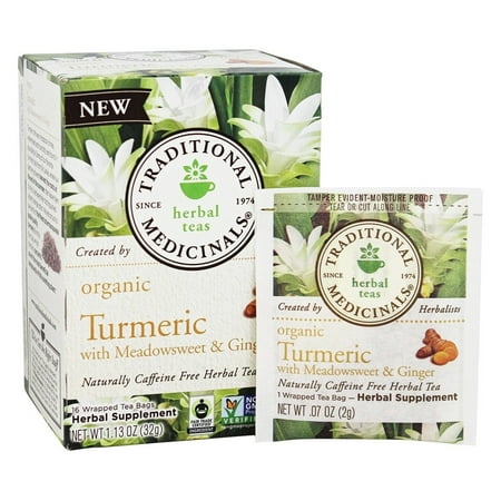 TRADITIONAL MEDICINALS Tisanes Curcuma bio avec Meadowsweet &amp; Ginger Sachets de thé - 16 CT