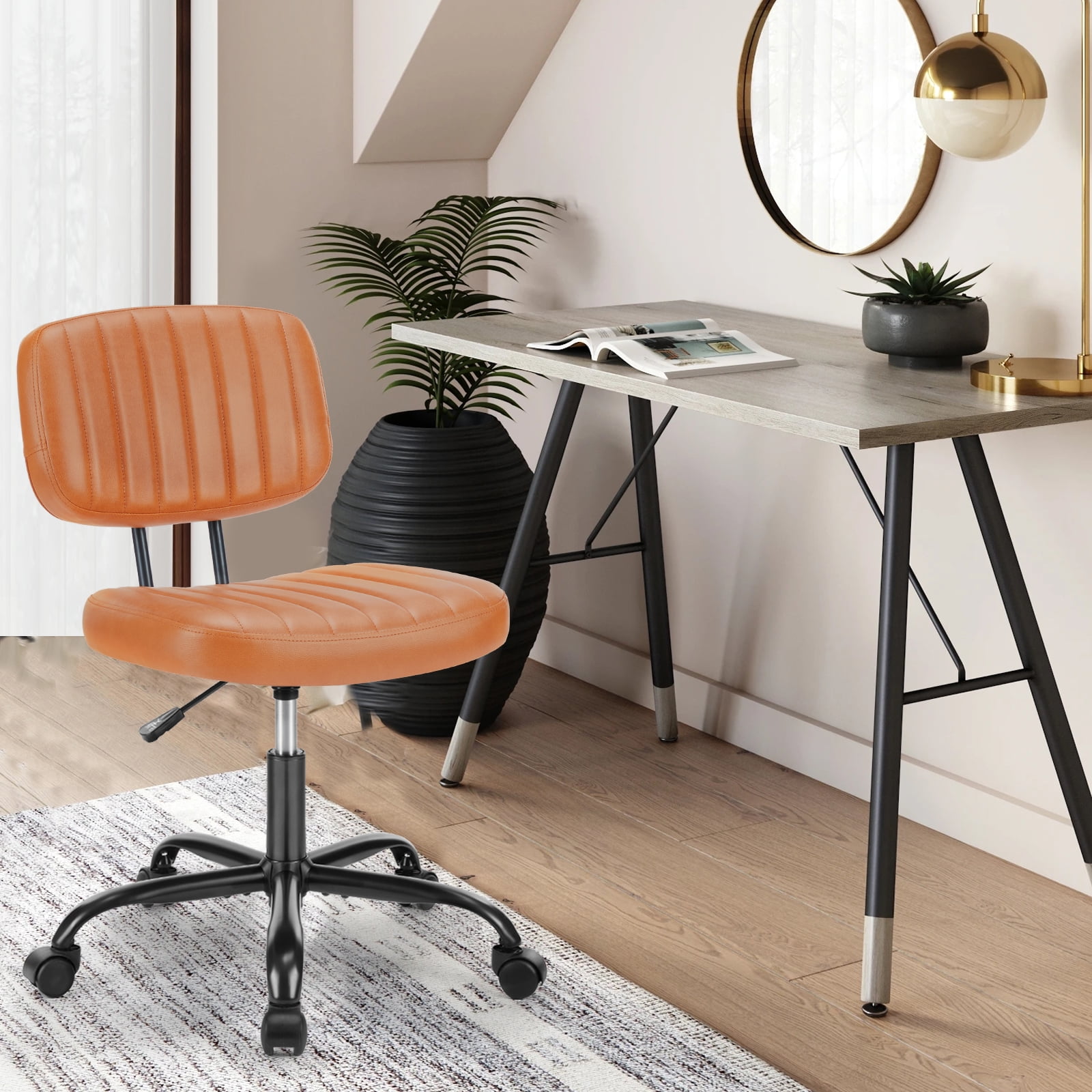 CONCETTA Indoor Small Desk Chair Low Back Height Adjustment Vanity Office Chair, Brown