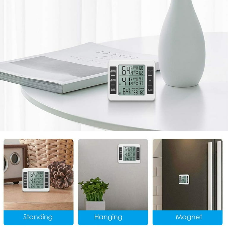 Brifit Refrigerator Thermometer, Wireless Digital Freezer Thermometer with 2 Sensors, Audible Alarm, Min and Max Record, Large LCD Display for Home