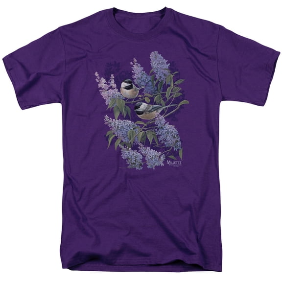 Wild Wings Chickadees And Lilacs S/S Adult 18/1 T-Shirt Purple